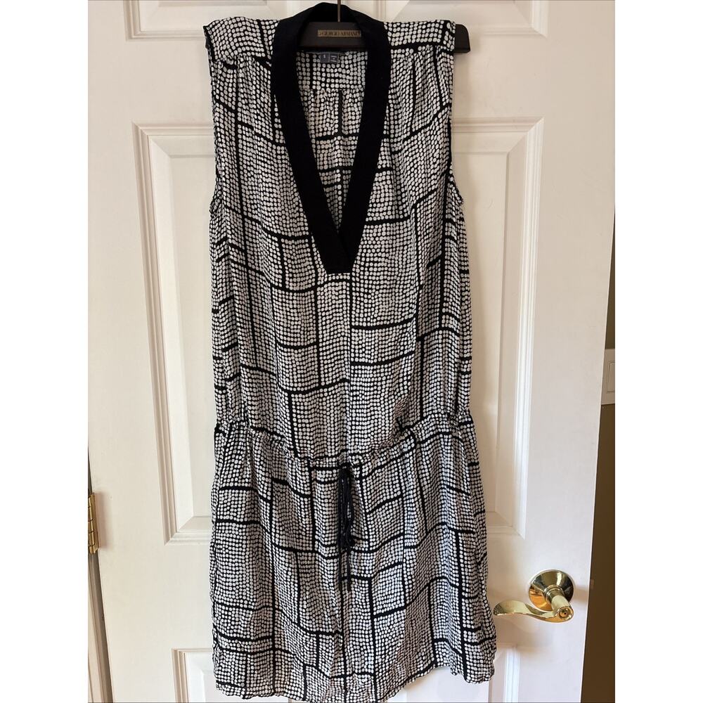 Vince. Women's Sheath Dress Size S Black White Geometric Print Drawstring Waist